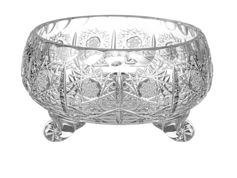 Barski Bowl Glass Hand Cut Crystal Footed 4 Diameter for Candies Nuts Chocolate Small Made in Europe