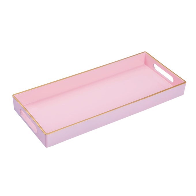 PINK VANITY TRAY BATHROOM COUNTER TRAY DECORATIVE TRAYS WITH HANDLES STORAGE DRESSER TRAYS ORGANIZER FOR PERFUME JEWELRY MAKEUP 138 X 6 X 157