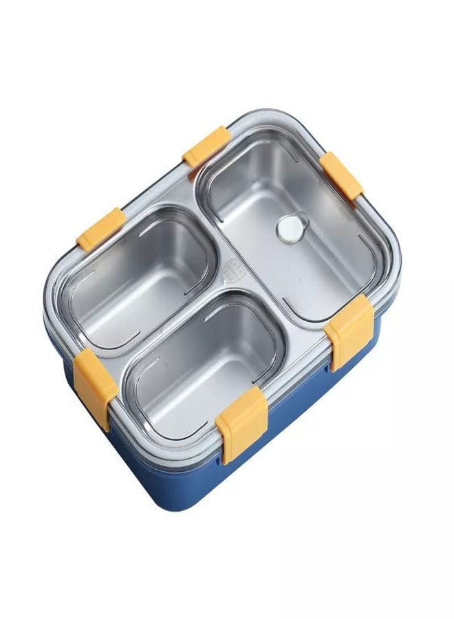 TRENDERA 3 Compartment Stainless Steel Lunch Box, Leakage Proof Lunch Box for School Kids and Adults Pack of 1 Blue,750ML - Image 1