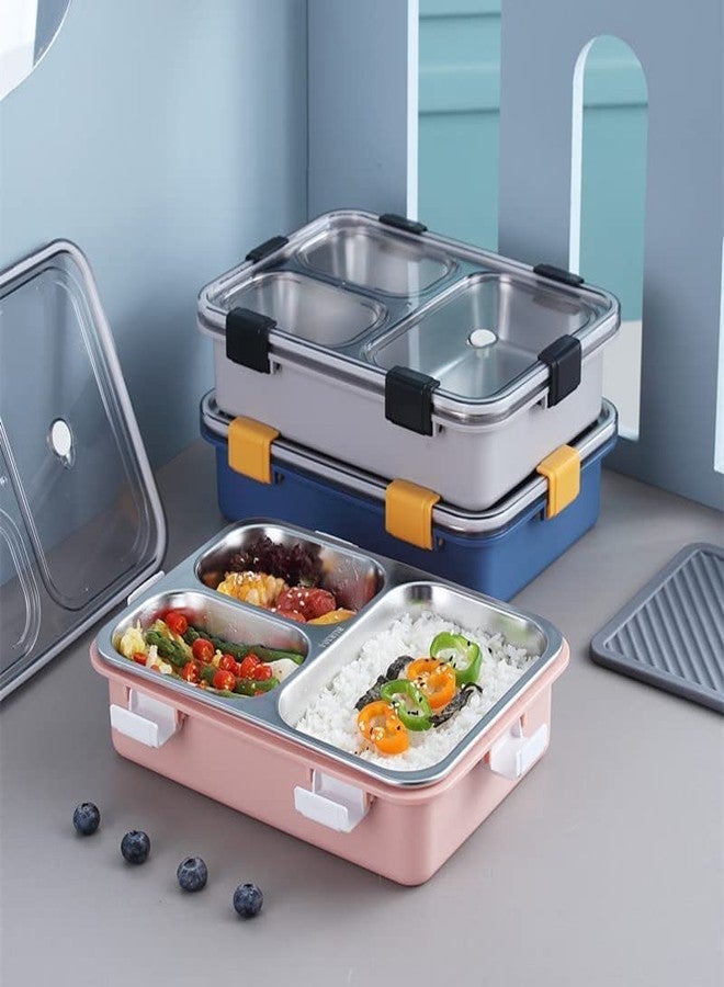TRENDERA 3 Compartment Stainless Steel Lunch Box, Leakage Proof Lunch Box for School Kids and Adults Pack of 1 Blue,750ML - Image 2