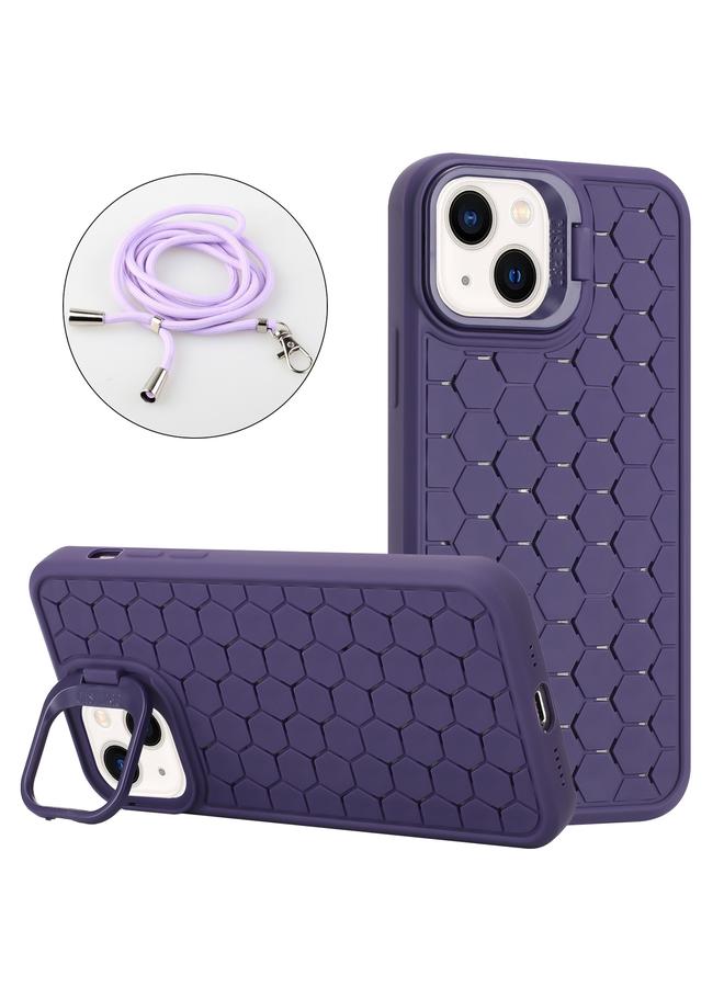 زبون جراب لهاتف iPhone 13 Honeycomb Radiation Holder TPU مع حبل - Image 1