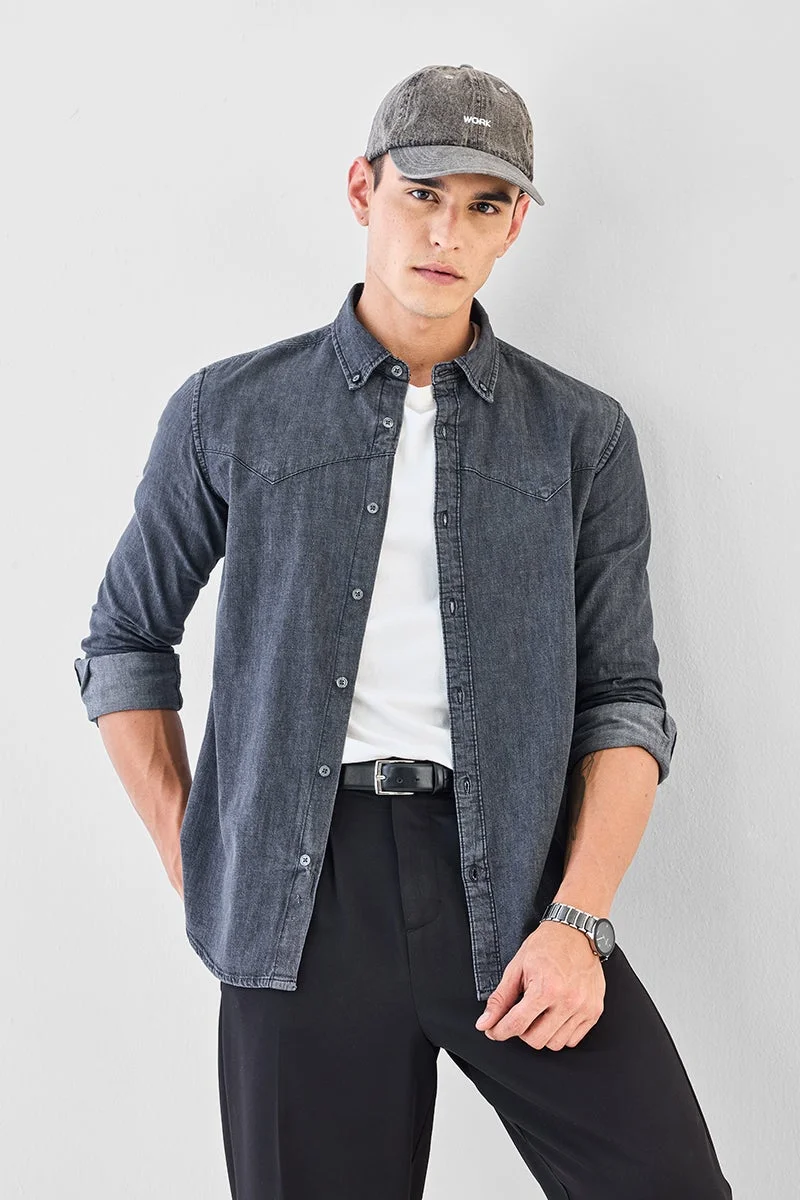 SNITCH Dark Grey Solid Long Sleeve Regular Fit Shirt