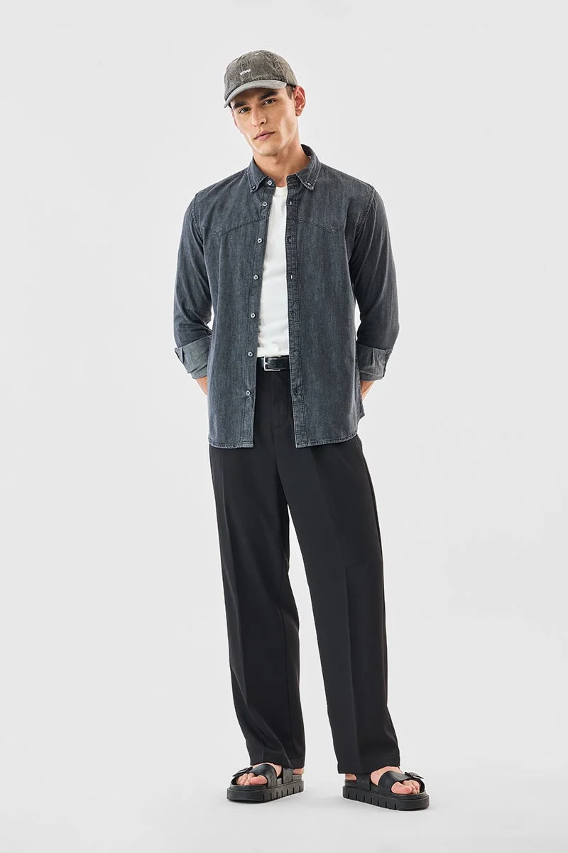 SNITCH Dark Grey Solid Long Sleeve Regular Fit Shirt