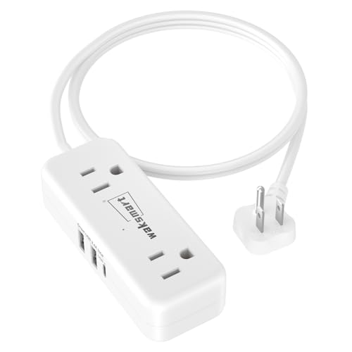 Waksmart Flat Plug Extension Cord 3 Feet with 4 AC Outlets 3 USB Ports (5V/3.4A 17W), Flat Plug Power Strip Compact for College Dorm, Travel, Home, White - Image 1