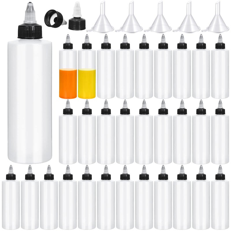 Eccliy 50 Pack 85 oz Plastic Squeeze Condiment Bottles with Twist on Cap Lids Sauce Squeeze Multipurpose Squirt Bottles for BBQ Sauce Dressing Grilling Crafts Syrup Oil 250 ml