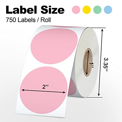 Misofuki 2" 750 Labels Red Circle Direct Thermal Stickers Labels Roll Compatible with Zebra, Rollo, MUNBYN, Self-Adhesive Round Direct Thermal Labels - Image 2