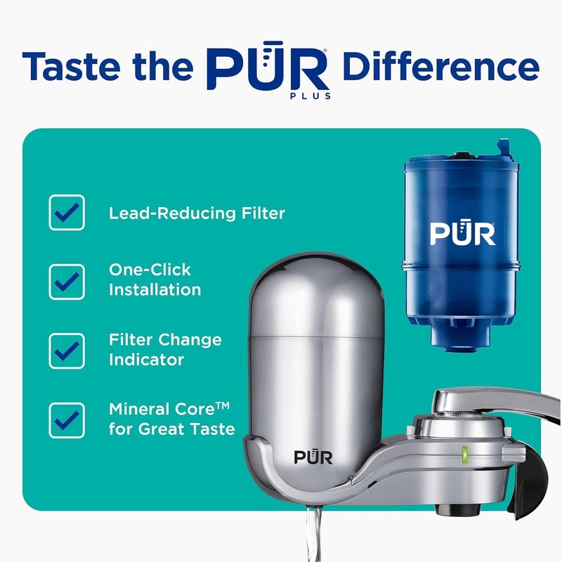 Pur PLUS Vertical Faucet Mount Water Filtration System, Lead-Reducing Filter, Great-Tasting Water, Easy Install, Lasts 100 Gallons, Compatible with Sinks with External Aerators, Chrome - Image 2