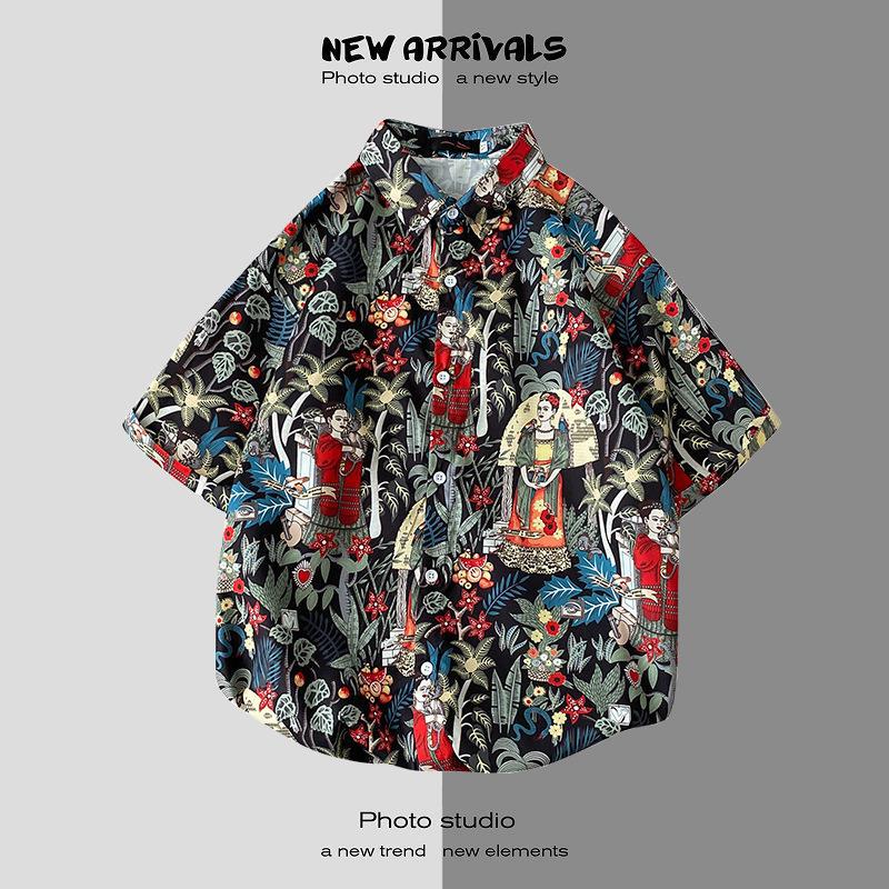 Thai Short-Sleeved Printed Shirt for Men on the Beach, Handsome Retro Hong Kong Style Vintage Floral Versatile Trendy Wholesale - Image 1
