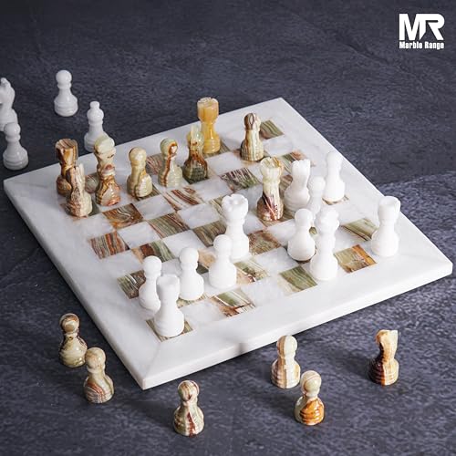 MARBLE RANGE Marble Chess Set for Adults 10 Handmade White Green Onyx Board Game with 32 Chess Pieces 2 Extra Queens Storage Box Luxury Travel Game Elegant for Home Decor - Image 5