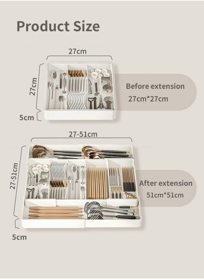 HQ-GAMING Expandable Silverware Drawer Organizer Adjustable Cutlery Holder for Kitchen BPA-Free Utensil Tray Large Capacity Storage for Spoons, Forks, Knives  - Image 2