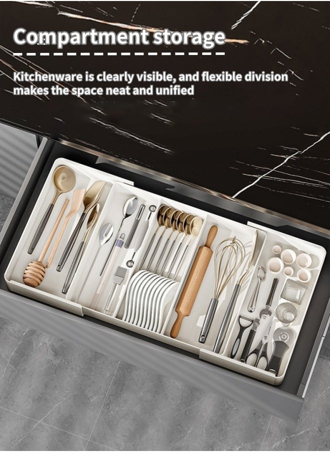 HQ-GAMING - Expandable Silverware Drawer Organizer Adjustable Cutlery Holder for Kitchen BPA-Free Utensil Tray Large Capacity Storage for Spoons, Forks, Knives - Image 1