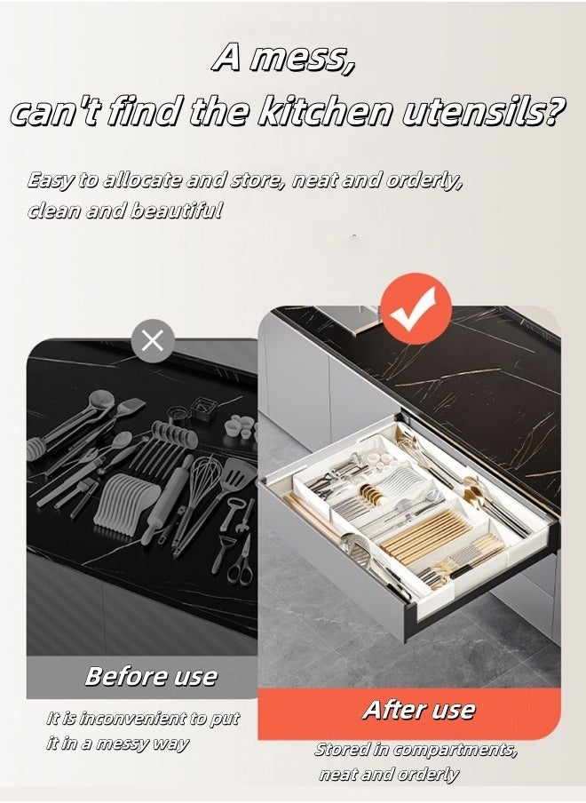HQ-GAMING - Expandable Silverware Drawer Organizer Adjustable Cutlery Holder for Kitchen BPA-Free Utensil Tray Large Capacity Storage for Spoons, Forks, Knives - Image 1