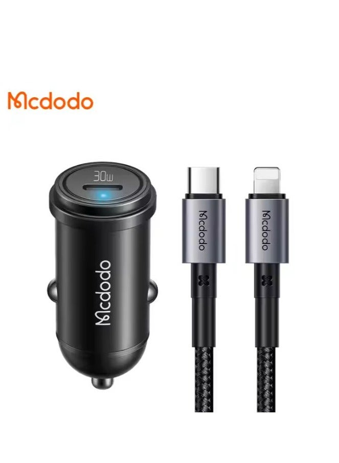 مكدودو CC-7492 - شاحن سيارة سريع PD30W 1 C - مع كابل من النوع C إلى Lightning - أسود - Image 1