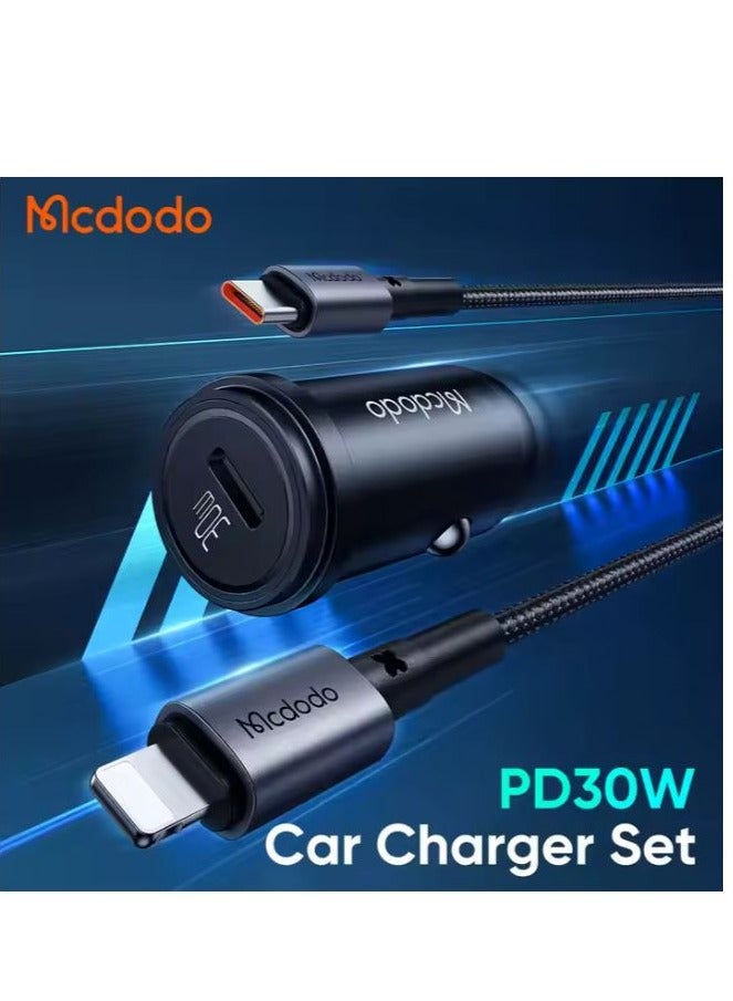 مكدودو CC-7492 - شاحن سيارة سريع PD30W 1 C - مع كابل من النوع C إلى Lightning - أسود - Image 4