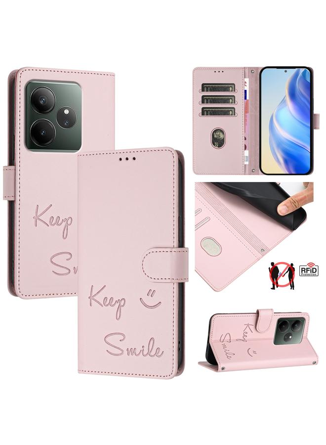 S-TOP Case For Realme GT 6 / 6T 5G Global Smile Embossing RFID Leather Phone Case - Image 1