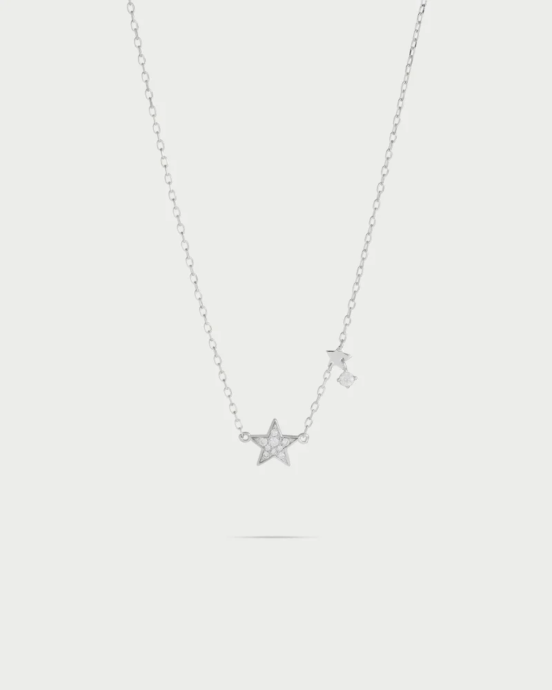 Rue Des Mill Necklace with chain and pav√® star - STARDUST TEN - Rhodium