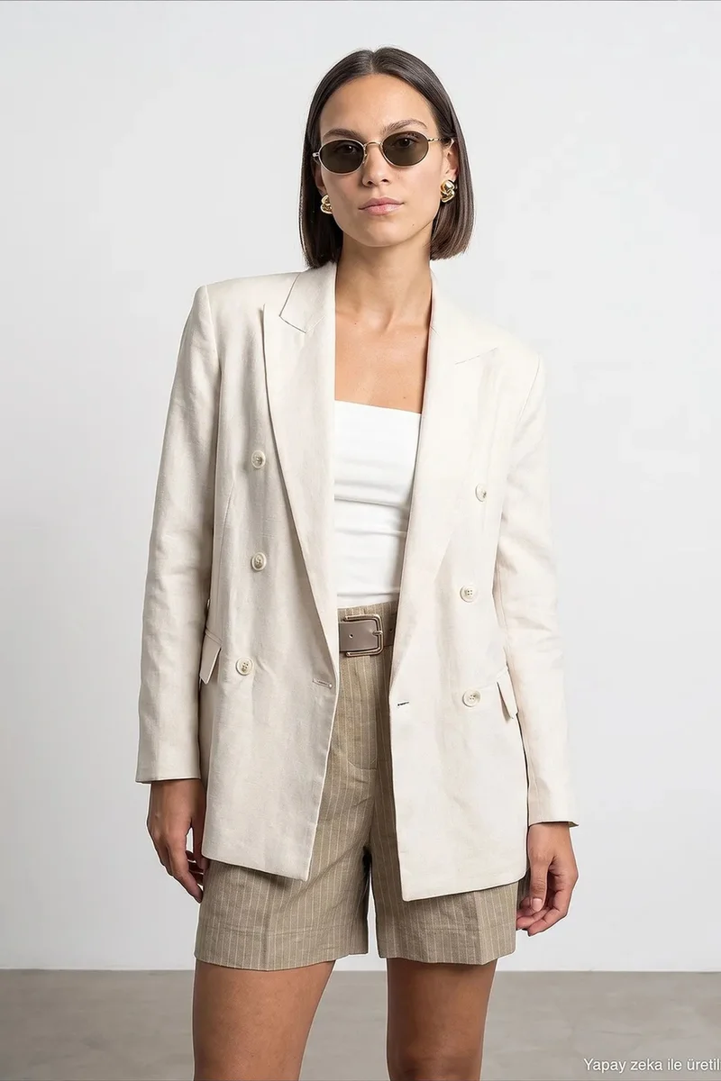 Dilvin Beige Natural DILVIN Tencel Cotton Linen Jacket for Women | Best Price UAE