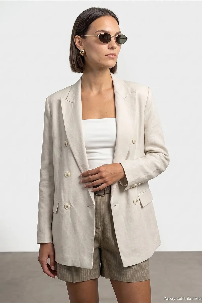 Dilvin Beige Natural DILVIN Tencel Cotton Linen Jacket for Women | Best Price UAE