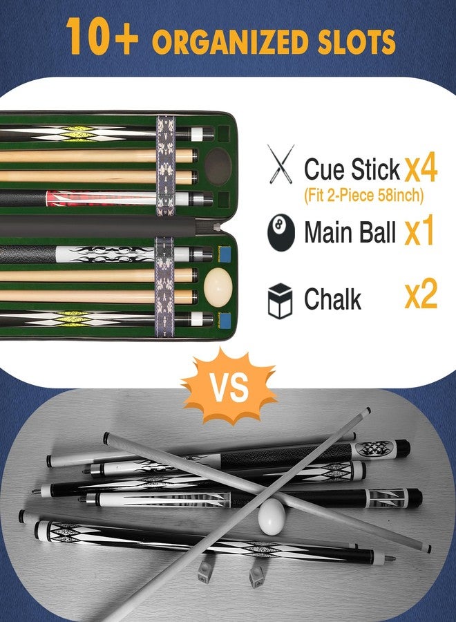 PEKREWS Pool Cue Case, Hard Shell Pool Stick Case 4x4 with 10 Padded Slots, Billiard Cue Bag with Leather Handle and Shoulder Strap, Heavy-Duty Travel Snooker Stick Carry Bag Holder for Men and Women - Image 2