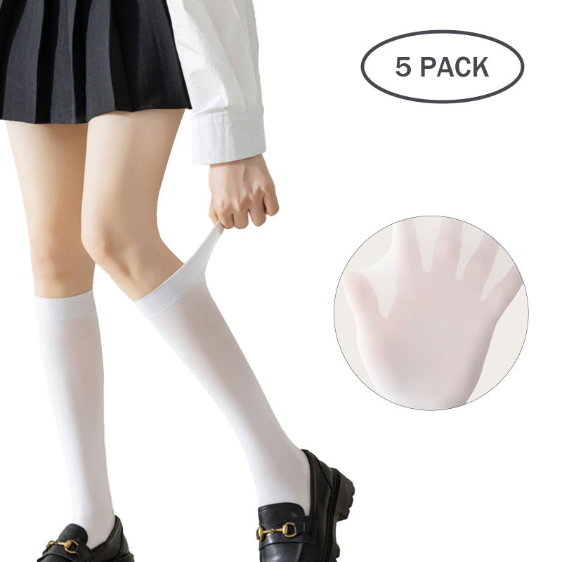 RAYORISA 5 Pack Girls Knee High Socks Kids School Uniform Sheer Stockings White Dress Long Socks for 7-18 Years Girls - Image 2