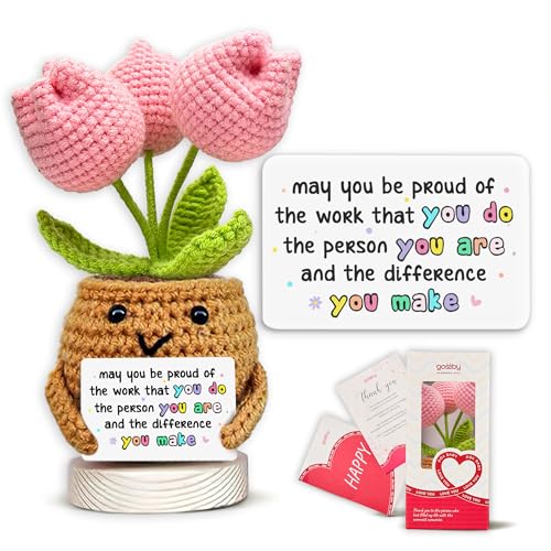 Gossby Handmade Positive Tulip Flower Crochet May You Proud of The Work That You Do Inspirational Gift for Women Positive Energy Apreciation Farewell Retirement Goodbye Gift for Coworker - Image 1