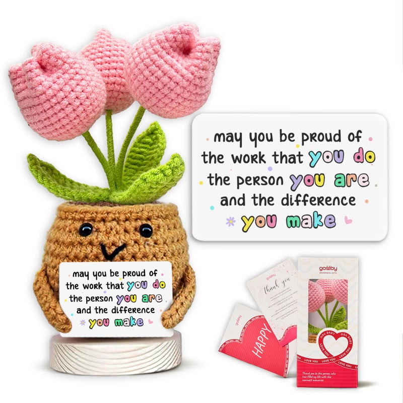 Gossby Handmade Positive Tulip Flower Crochet May You Proud of The Work That You Do Inspirational Gift for Women Positive Energy Apreciation Farewell Retirement Goodbye Gift for Coworker - Image 2