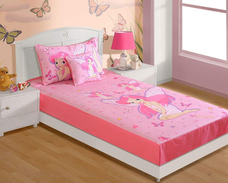 Swayam Cotton Chino Twill Single Bedsheet with 1 Pillow Covers | 210 TC Soft Breathable Bed Sheet | Fairy Printed | Size 60 x 90 inch | Comfortable & Durable for Bedroom - Pink - Image 4