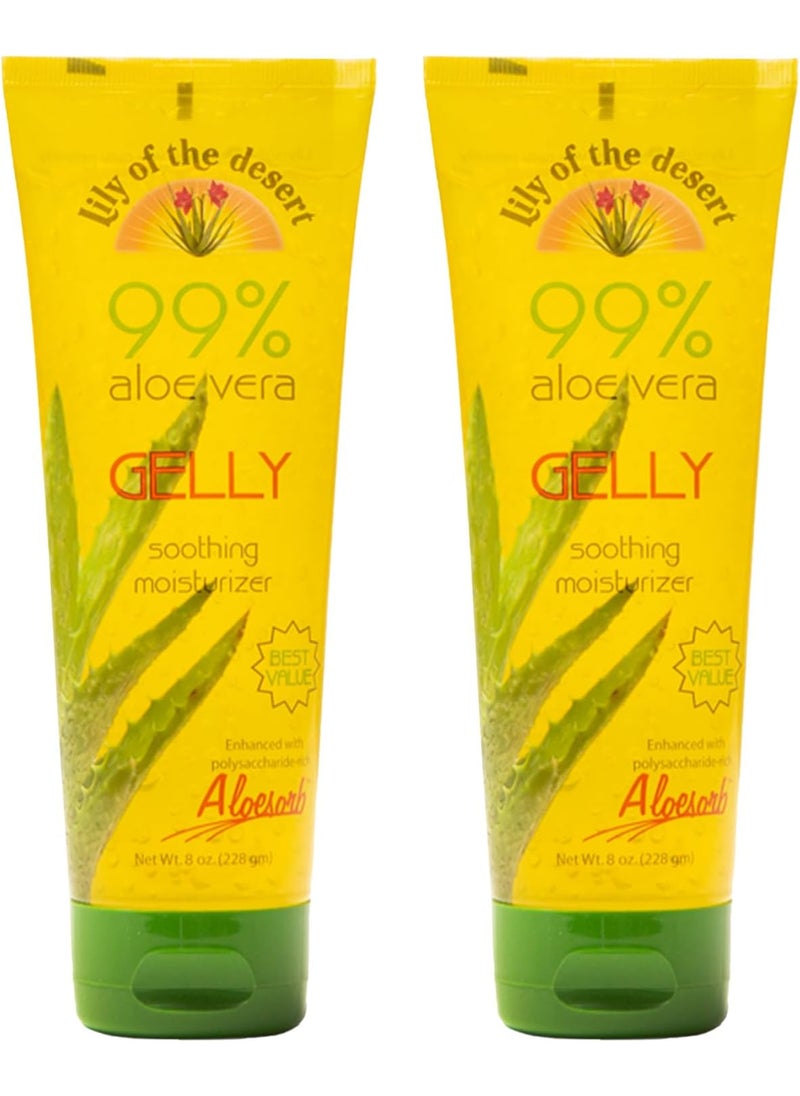 Lily Of the Desert Lily Of The Desert Gelly Moisturizer  99 Organic Aloe Vera Gel for Skin After Sun Care with Aloe Vitamin E Oil and Vitamin C for Sunburn Relief 8 Fl Oz Pack of 2 