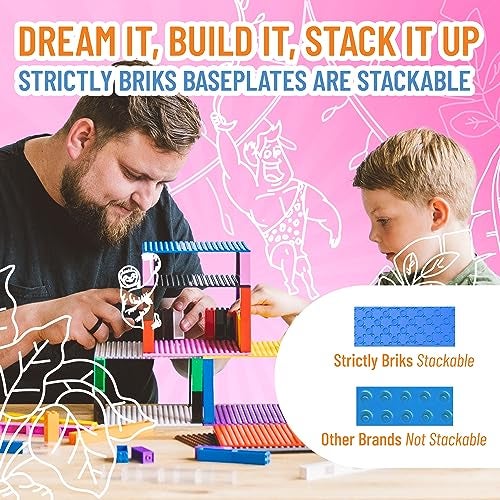 Strictly Briks Stackable Baseplates - Compatible with Lego, 6 x 6 inches Stackable Baseplates for Buidling Brick Display Shelves, Expand Vertical Builds, 4 Baseplates & 30 Stakcers, Green - Image 5