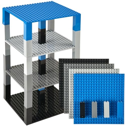 Strictly Briks Stackable Baseplates - Compatible with Lego, 6 x 6 inches Stackable Baseplates for Buidling Brick Display Shelves, Expand Vertical Builds, 4 Baseplates & 30 Stakcers, Green - Image 1