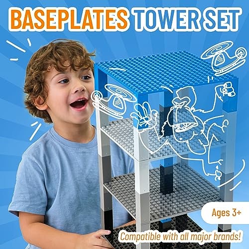 Strictly Briks Stackable Baseplates - Compatible with Lego, 6 x 6 inches Stackable Baseplates for Buidling Brick Display Shelves, Expand Vertical Builds, 4 Baseplates & 30 Stakcers, Green - Image 2