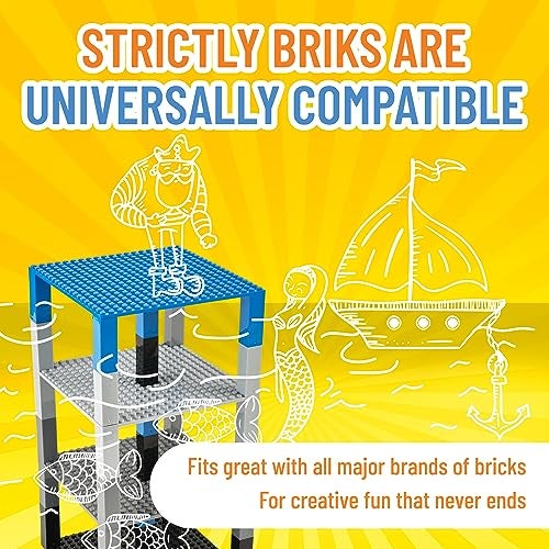 Strictly Briks Stackable Baseplates - Compatible with Lego, 6 x 6 inches Stackable Baseplates for Buidling Brick Display Shelves, Expand Vertical Builds, 4 Baseplates & 30 Stakcers, Green - Image 4