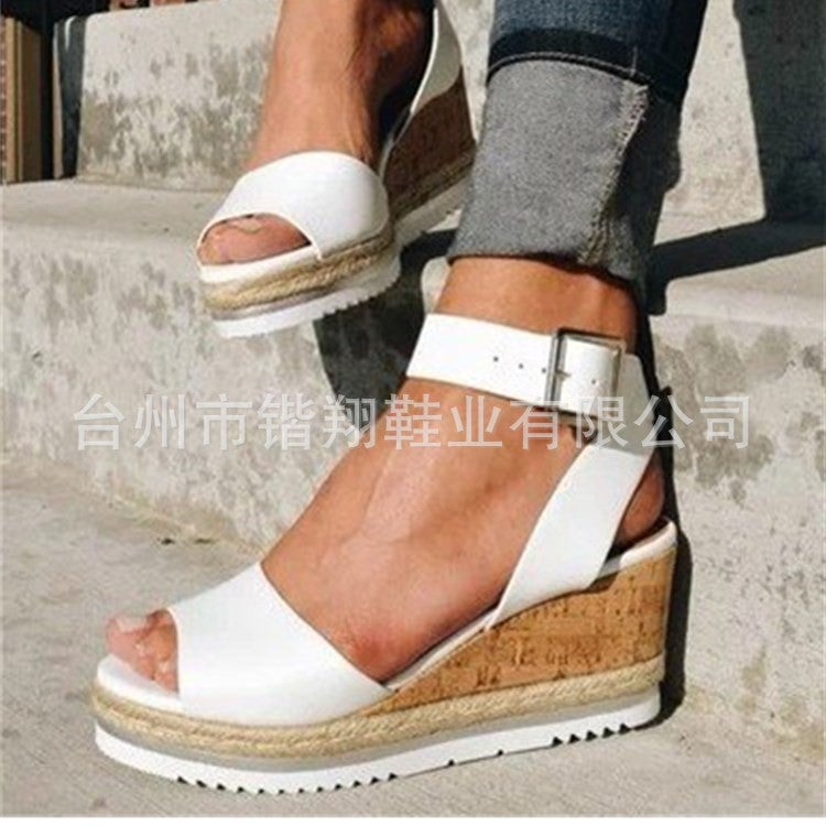 2020 Summer Casual New Korean Style Platform Heel Fish Mouth Shoes High Heel Wedge Sandals Sandals Trendyy Export Large Size - Image 3