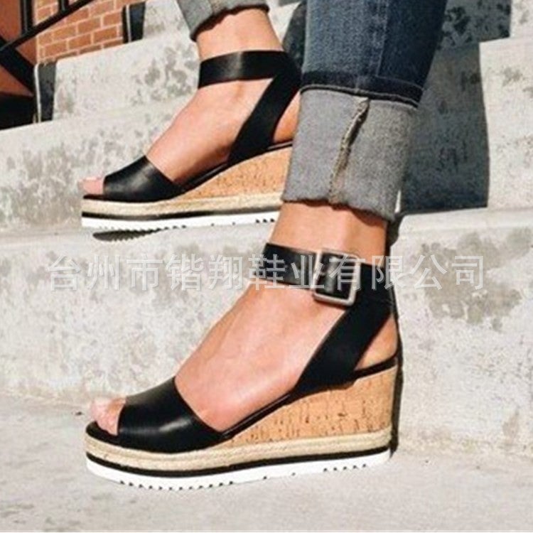 2020 Summer Casual New Korean Style Platform Heel Fish Mouth Shoes High Heel Wedge Sandals Sandals Trendyy Export Large Size - Image 4