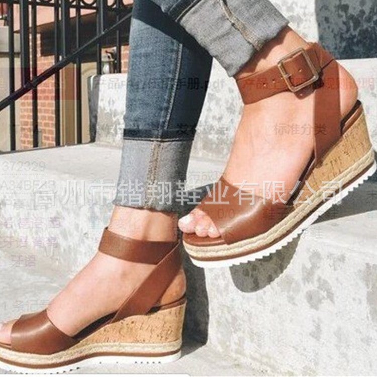 2020 Summer Casual New Korean Style Platform Heel Fish Mouth Shoes High Heel Wedge Sandals Sandals Trendyy Export Large Size - Image 2