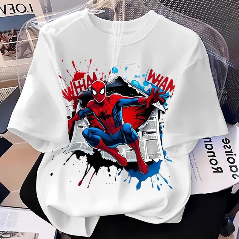 Summer Spider-Man Cartoon Printed Cotton Crew Neck Short Sleeve T-Shirt for Kids - Image 1