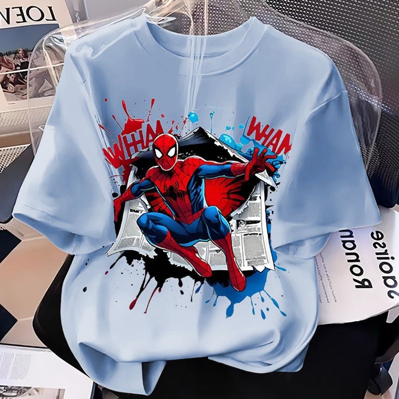 Summer Spider-Man Cartoon Printed Cotton Crew Neck Short Sleeve T-Shirt for Kids - Image 4