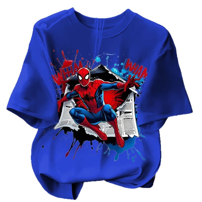 Summer Spider-Man Cartoon Printed Cotton Crew Neck Short Sleeve T-Shirt for Kids - Image 5