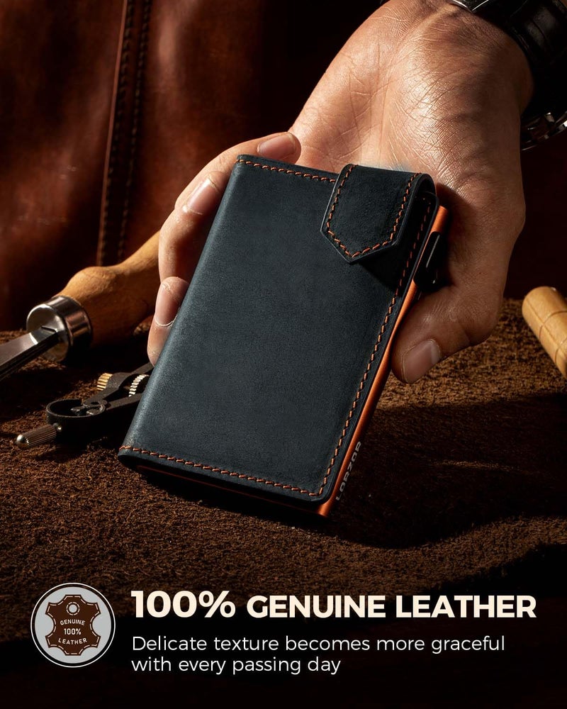 LORZOR Slim Wallet for Men with Security Latch, Pop Up Metal Card Holder Wallet, Finest Full Grain Leather Bifold Wallets, Smart, Minimalist, RFID Blocking, Front Pocket, ID Window - Image 2