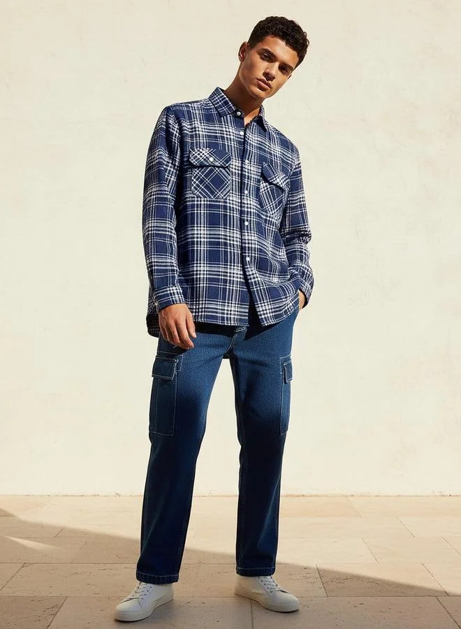 Lee Cooper Blue Lee Cooper Men Regular Fit Collared Checked Long Sleeve Shirt for Men | Best Price UAE