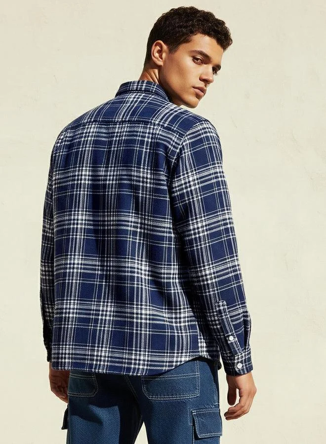 Lee Cooper Blue Lee Cooper Men Regular Fit Collared Checked Long Sleeve Shirt for Men | Best Price UAE