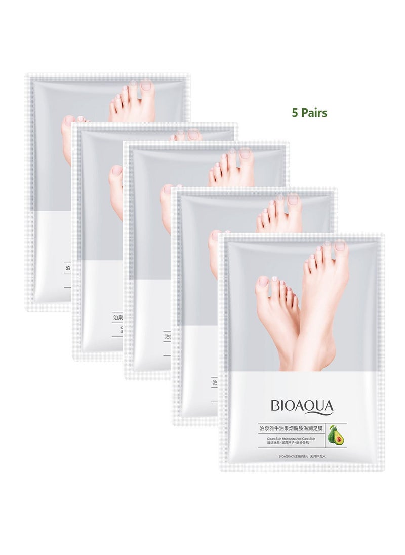 5 Pairs Avocado Moisturizing Foot Mask Mildly Nourish Soothes Exfoliating Repairing Foot Mask Foot Care Repair Dry Cracked Feet Peeling Away Dead Skin