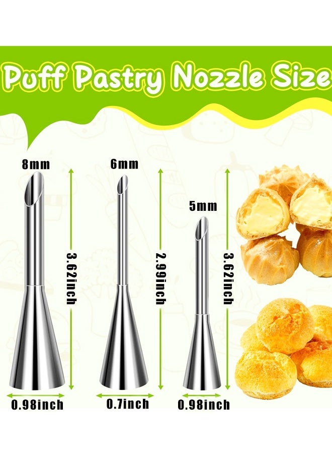 3 Pieces Cream Piping Tips, Stainless Steel Long Cream Puff Nozzle Decor Small Pastry Icing Piping Decorating Tools - Image 2