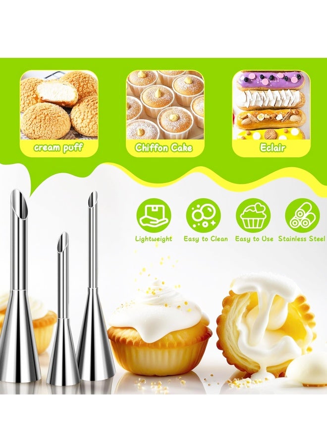 3 Pieces Cream Piping Tips, Stainless Steel Long Cream Puff Nozzle Decor Small Pastry Icing Piping Decorating Tools - Image 3