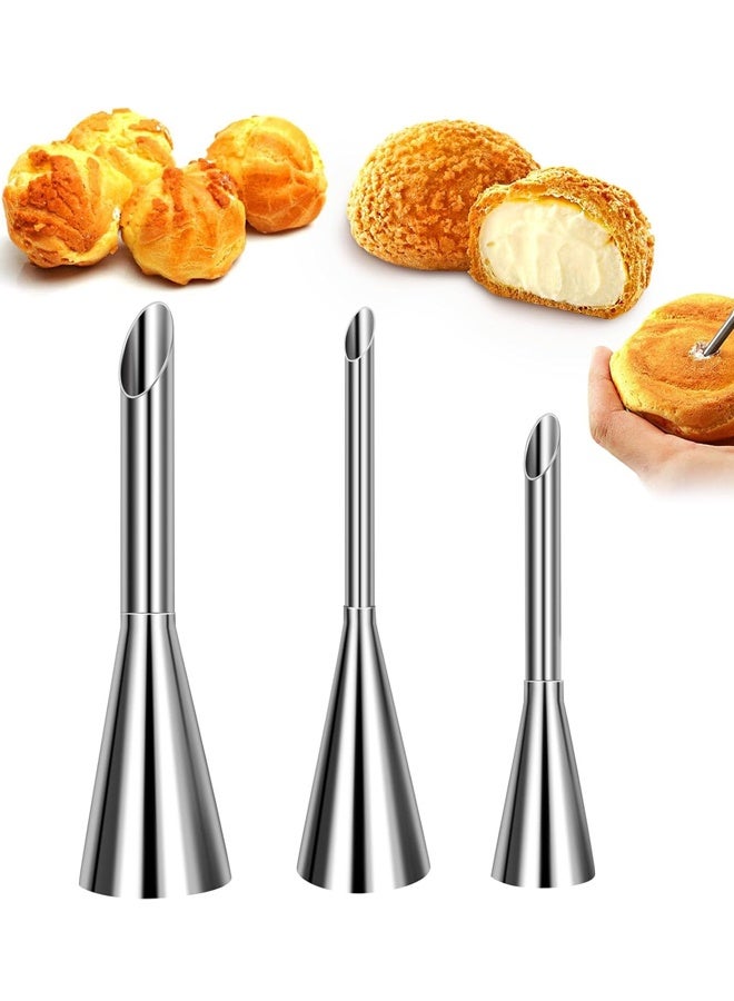 3 Pieces Cream Piping Tips, Stainless Steel Long Cream Puff Nozzle Decor Small Pastry Icing Piping Decorating Tools - Image 1