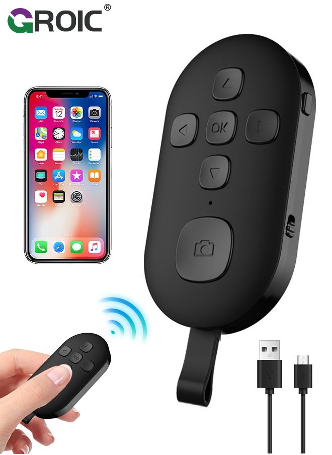 GROIC - Remote Control, Bluetooth Remote Control with iPad Kindle Client Page Turner, Create Photos and Video Recording Remote, Type-C Rechargeable Bluetooth Remote for iPhone, iPad and Android - Image 1