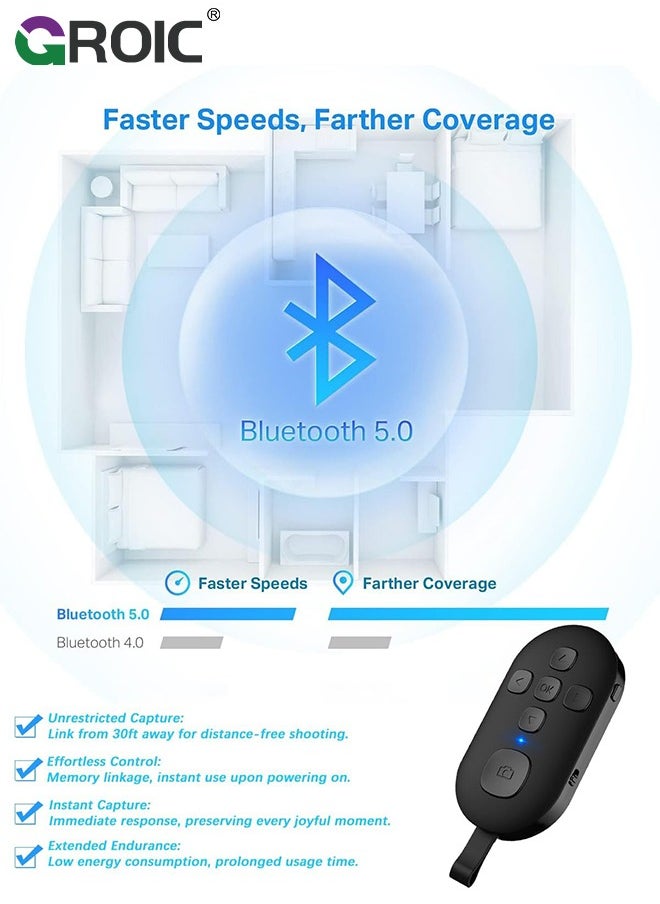 GROIC - Remote Control, Bluetooth Remote Control with iPad Kindle Client Page Turner, Create Photos and Video Recording Remote, Type-C Rechargeable Bluetooth Remote for iPhone, iPad and Android - Image 1