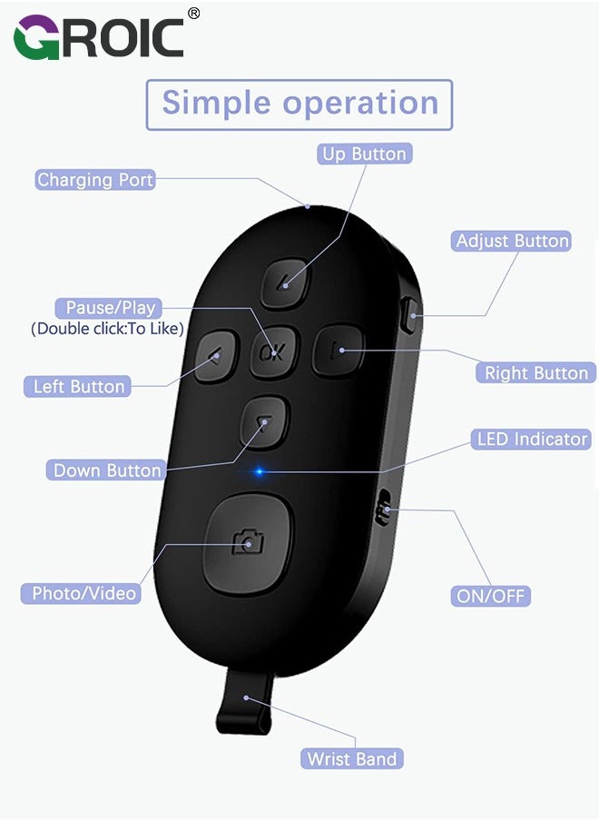 GROIC - Remote Control, Bluetooth Remote Control with iPad Kindle Client Page Turner, Create Photos and Video Recording Remote, Type-C Rechargeable Bluetooth Remote for iPhone, iPad and Android - Image 1
