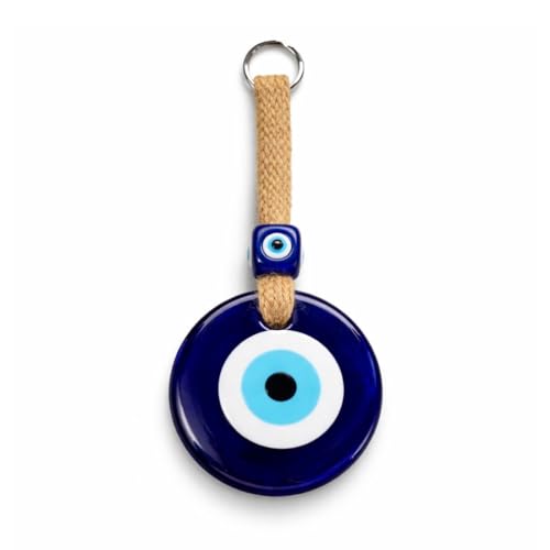 BLUE BEADS Feng Shui Vastu Blue Authentic Turkish Design Glass Evil Eye with Jute Hanging for Door/Nazar Suraksha Amulet Decoration Home/Office - Image 1