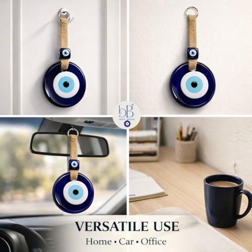 BLUE BEADS Feng Shui Vastu Blue Authentic Turkish Design Glass Evil Eye with Jute Hanging for Door/Nazar Suraksha Amulet Decoration Home/Office - Image 2